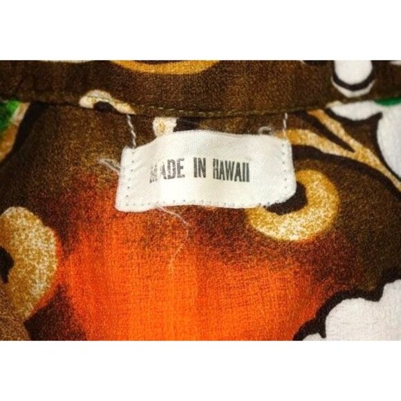 Vintage 1960s Hawaiian Aloha Shirt Sz M Made in Hawaii Metal Coin Buttons Habisc - Picture 2 of 9